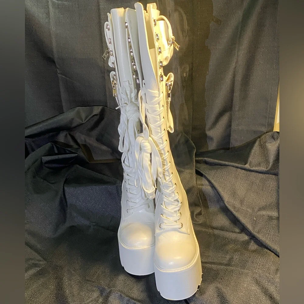 White Platform Knee-High Boots - Picture 6 of 10
